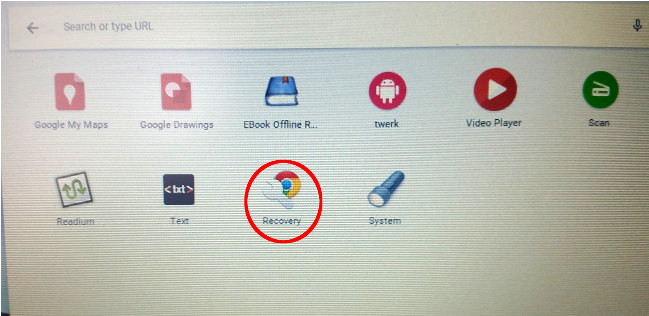 Recovery Icon in ChromeOS Menu